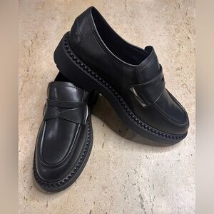 ASH Women's Medusa Studded Platform Loafer Black Shined Leather Size 41 (10.5)